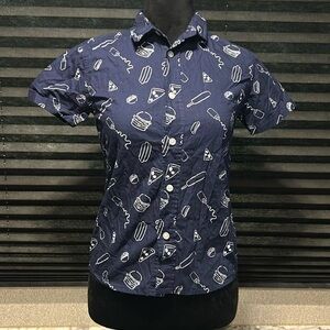 Dip Boy Blue American BBQ Graphic Print SS Cotton Button Front Shirt Large 12-14